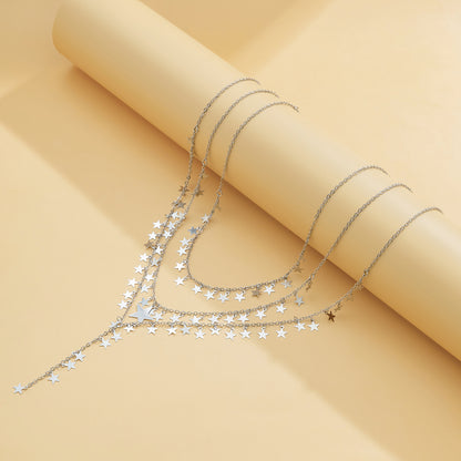Silver-Plated Star Chain Drop Necklace Set, jewelry gift sets for women, botanical inspired, detail close-up