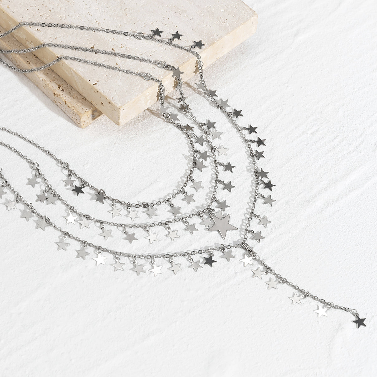 Silver-Plated Star Chain Drop Necklace Set, jewelry gift sets for women, botanical inspired, styled look