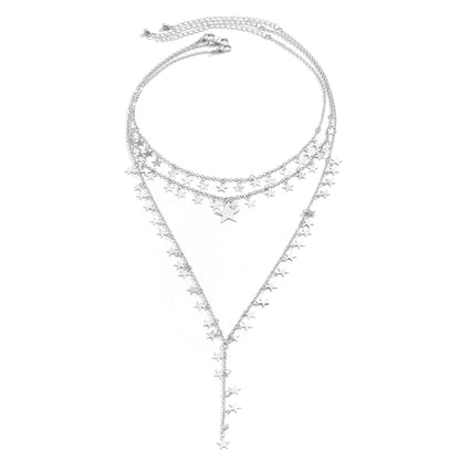 Silver-Plated Star Chain Drop Necklace Set, jewelry gift sets for women, botanical inspired, side view