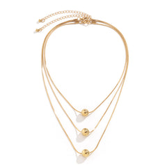 18K gold-plated necklace set showcasing a chic golden ball design with three intertwined strands for a stylish look.