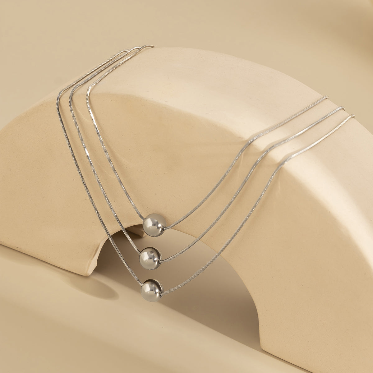 Silver-Plated Ball Pendant Necklace Set, jewelry gift sets for women, botanical inspired, detail close-up