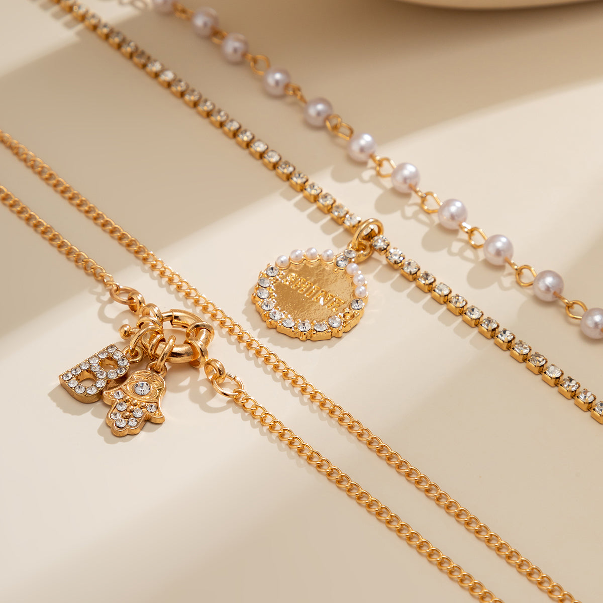 Pearl & Cubic Zirconia 18K Gold-Plated 'Shine' Hamsa Pendant Necklace Set