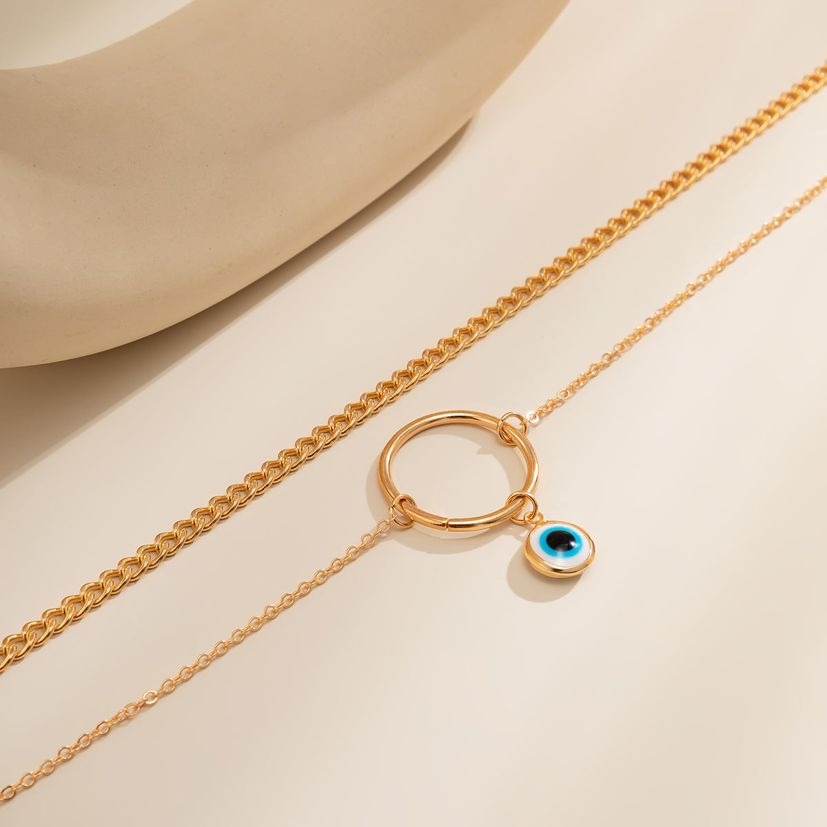 Blue Enamel & 18K Gold-Plated Evil Eye Pendant Necklace & Curb Chain Necklace Set