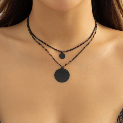 Black Rolo Chain and Curb Chain Pendant Necklace Set, jewelry gift sets for women, dainty minimalist design, front view