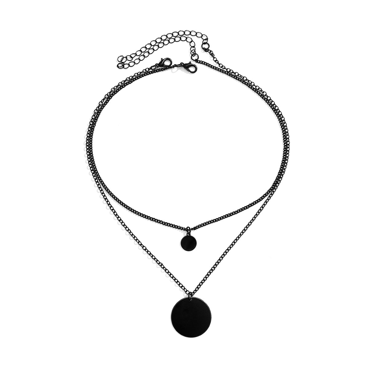 Black Rolo Chain and Curb Chain Pendant Necklace Set, jewelry gift sets for women, dainty minimalist design, lifestyle look