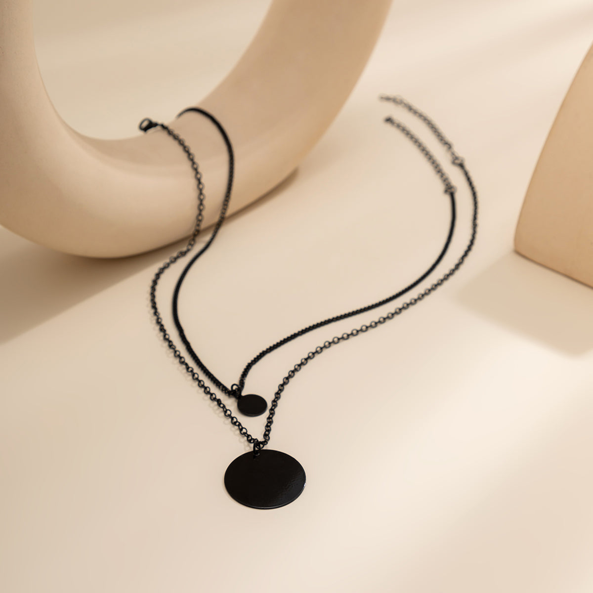 Black Rolo Chain and Curb Chain Pendant Necklace Set, jewelry gift sets for women, dainty minimalist design, styled look