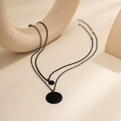 Black Rolo Chain and Curb Chain Pendant Necklace Set, jewelry gift sets for women, dainty minimalist design, styled look