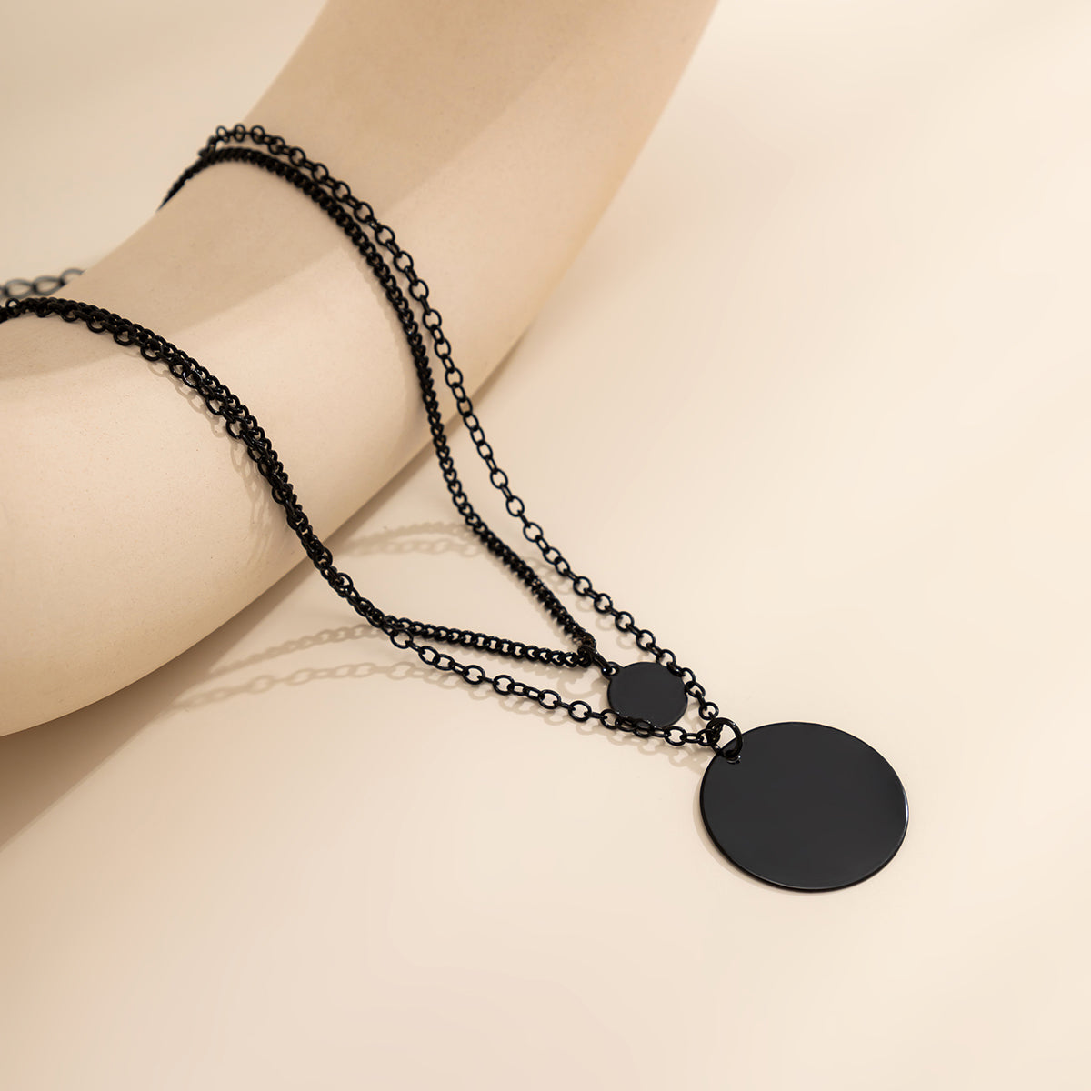 Black Rolo Chain and Curb Chain Pendant Necklace Set, jewelry gift sets for women, dainty minimalist design, side view