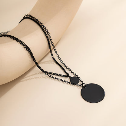 Black Rolo Chain and Curb Chain Pendant Necklace Set, jewelry gift sets for women, dainty minimalist design, side view