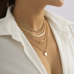 Cubic Zirconia & 18K Gold-Plated Chain Bar Necklace Set