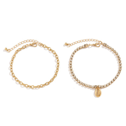 Cubic Zirconia and 18K Gold-Plated Chain Ankle and Shell Charm Anklet, jewelry gift sets for women, styled look