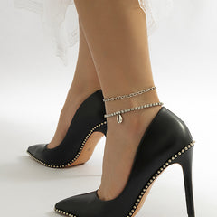 Cubic Zirconia & Silver-Plated Chain Ankle & Shell Charm Anklet