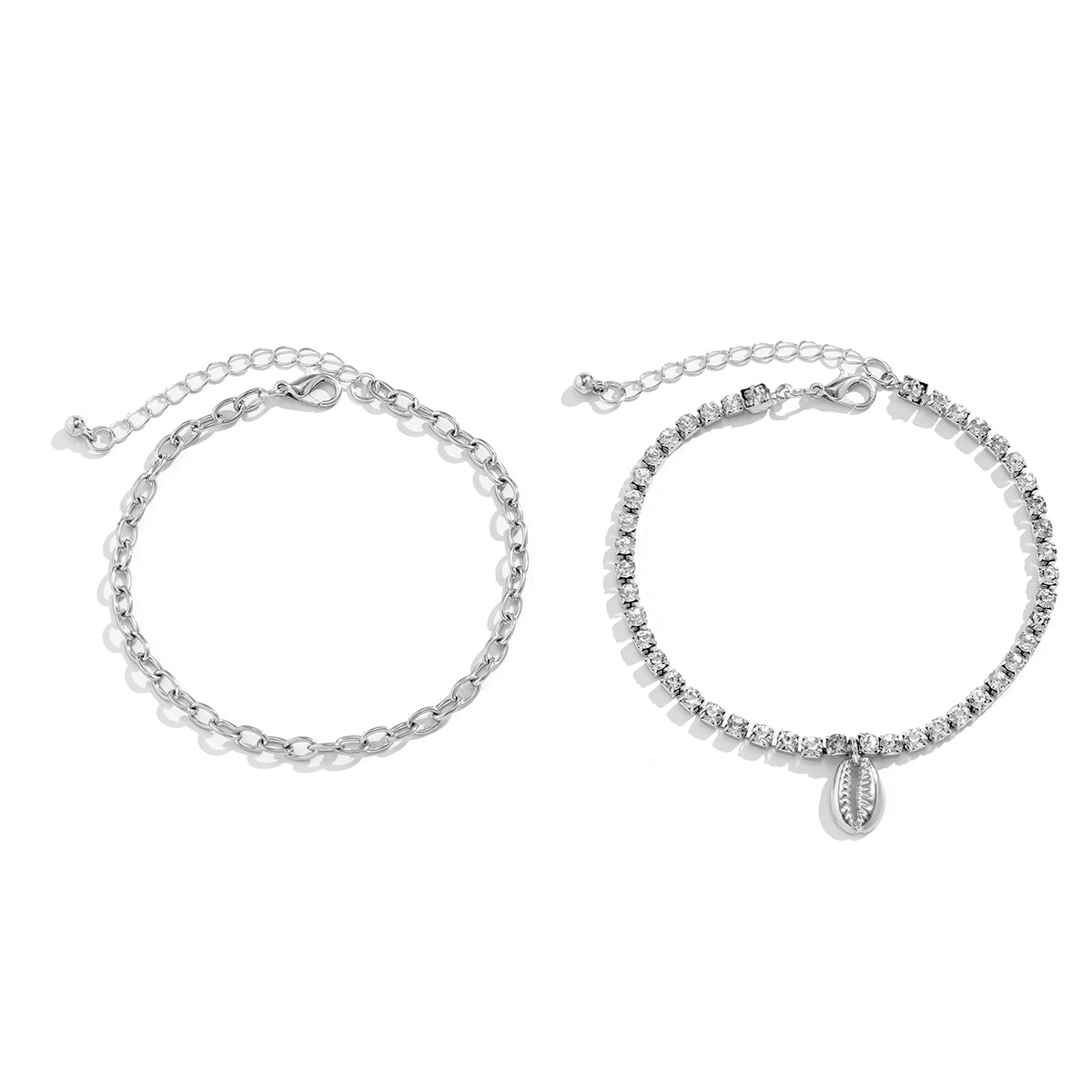 Cubic Zirconia & Silver-Plated Chain Ankle & Shell Charm Anklet