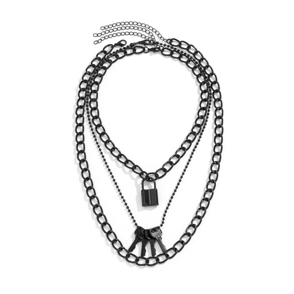 Black Lock & Key Pendant Necklace - Set Of Three