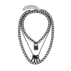 Black Lock & Key Pendant Necklace - Set Of Three