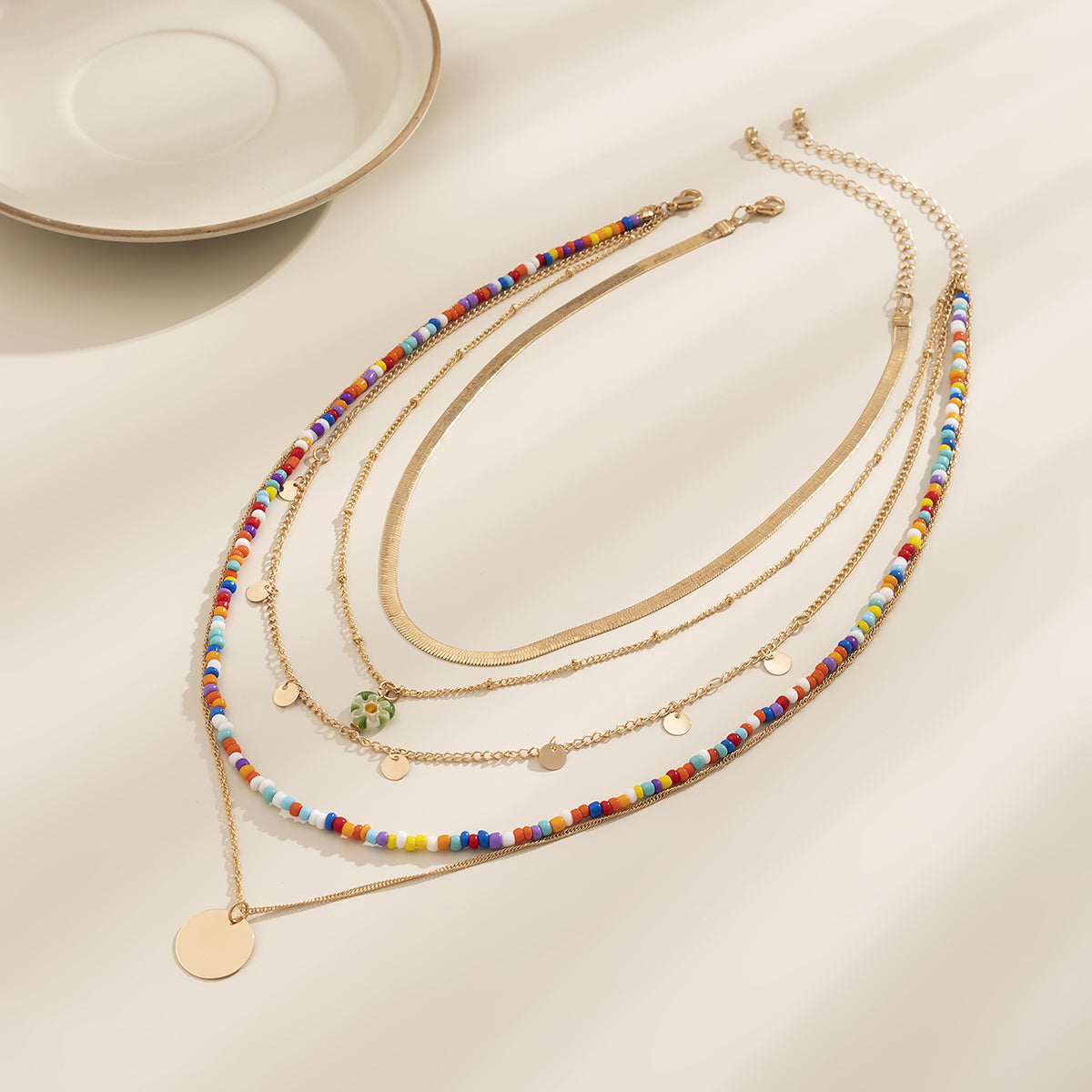 Colored Howlite & Acrylic 18K Gold-Plated Sequin Pendant Five-Piece Necklace Set