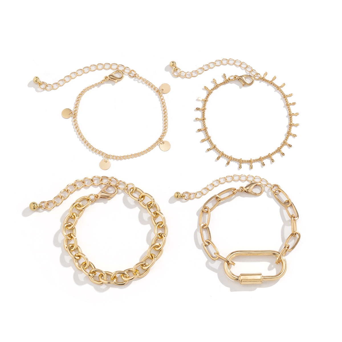 18K Gold-Plated Oval Charm Bracelet - Set Of Four