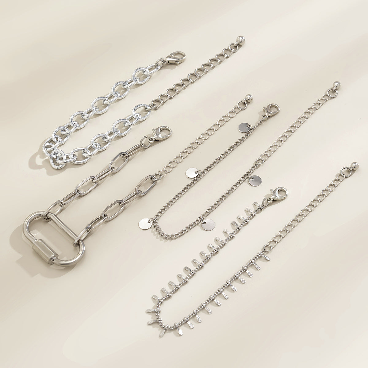 Silver-Plated Oval Charm Bracelet Set