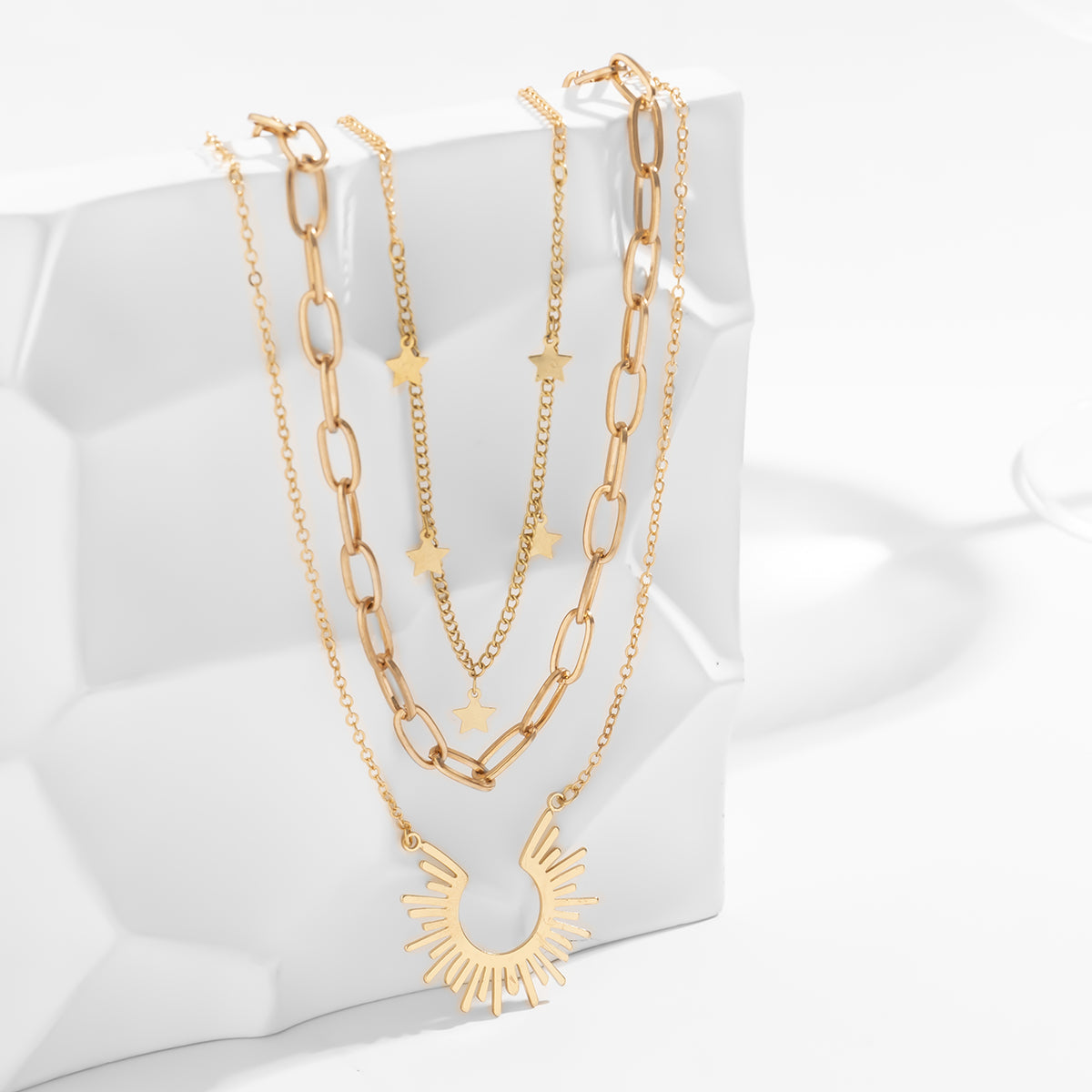 18K Gold-Plated Sun Pendant Necklace Set