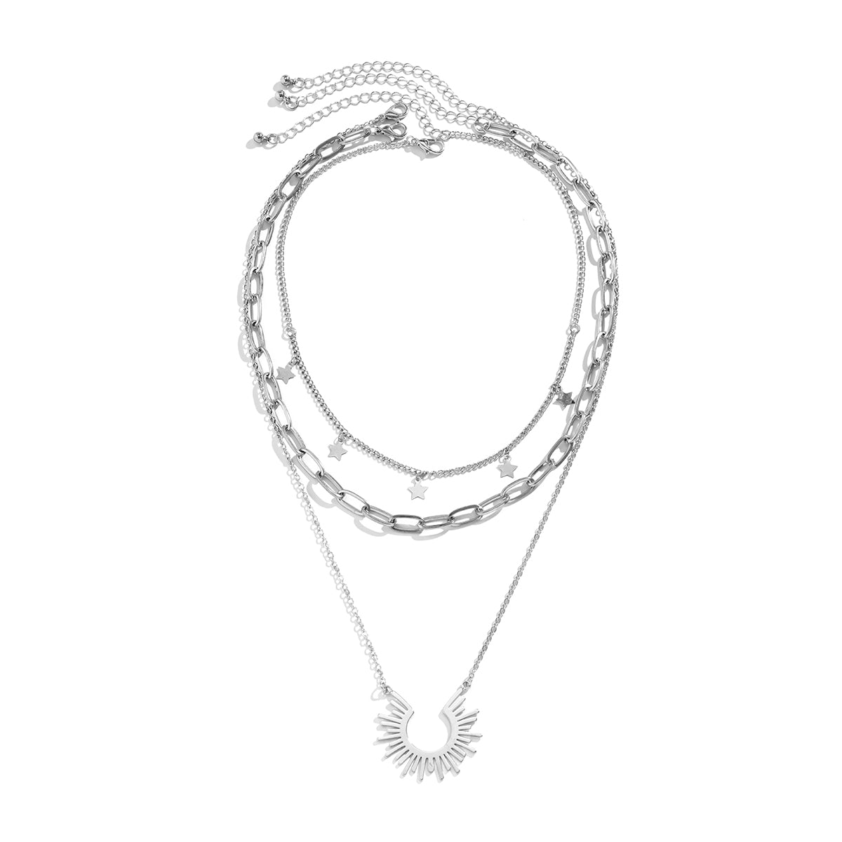 Silver-Plated Star & Sun Three-Piece Pendant Necklace Set
