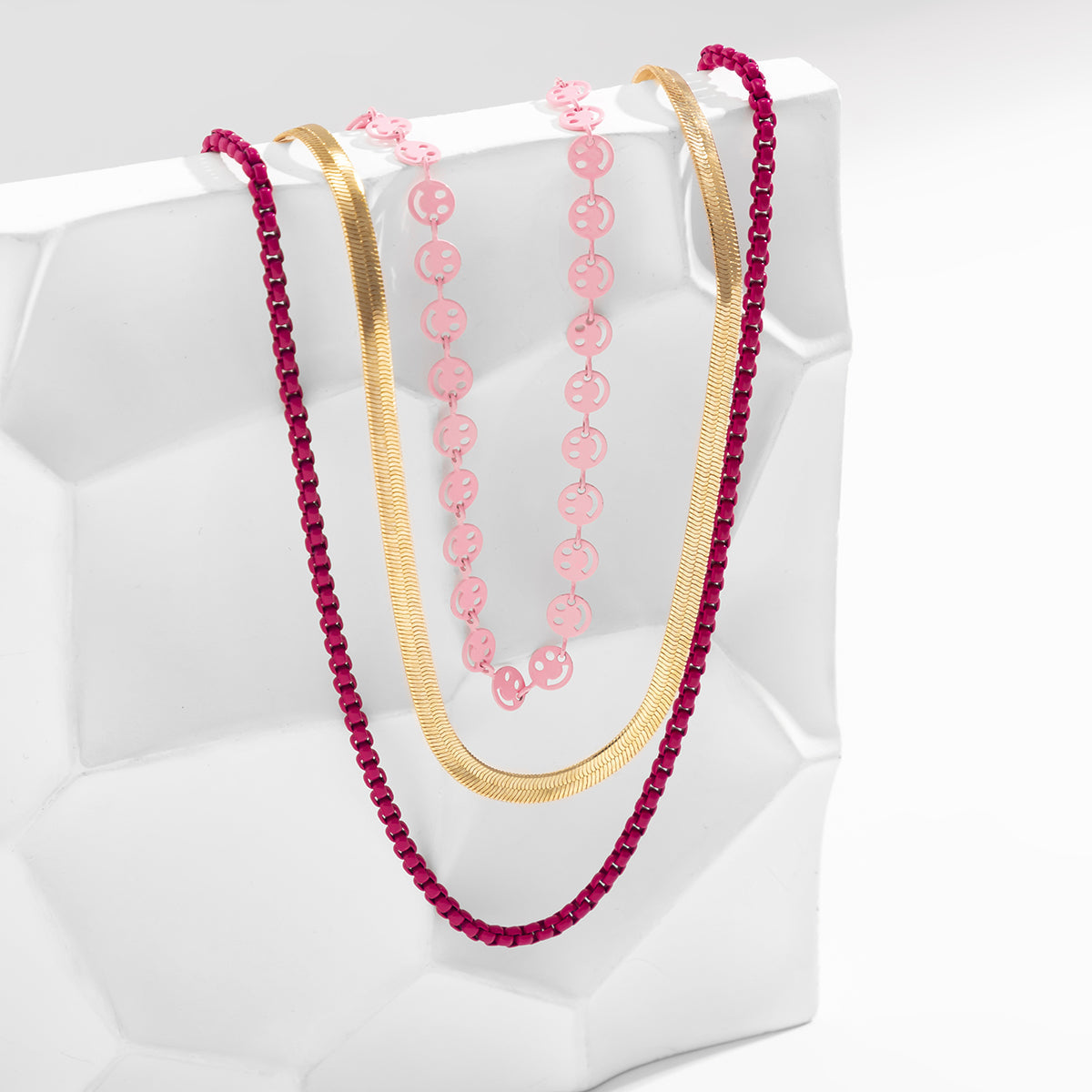 Red Enamel & 18K Gold-Plated Smiley Snake Chain Necklace Set