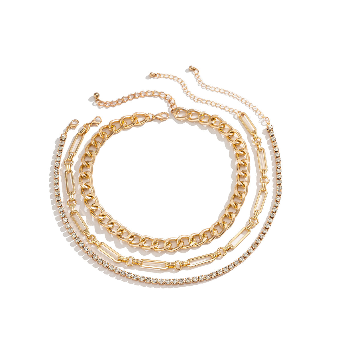 Cubic Zirconia & 18K Gold-Plated Curb Chain Necklace Set