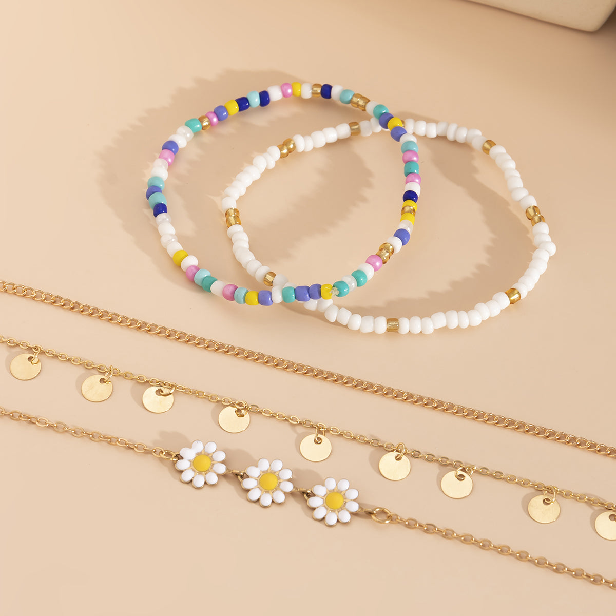 Multicolor Howlite and Enamel 18K Gold-Plated Mum Bracelet Set, jewelry gift sets for women, everyday style, styled look