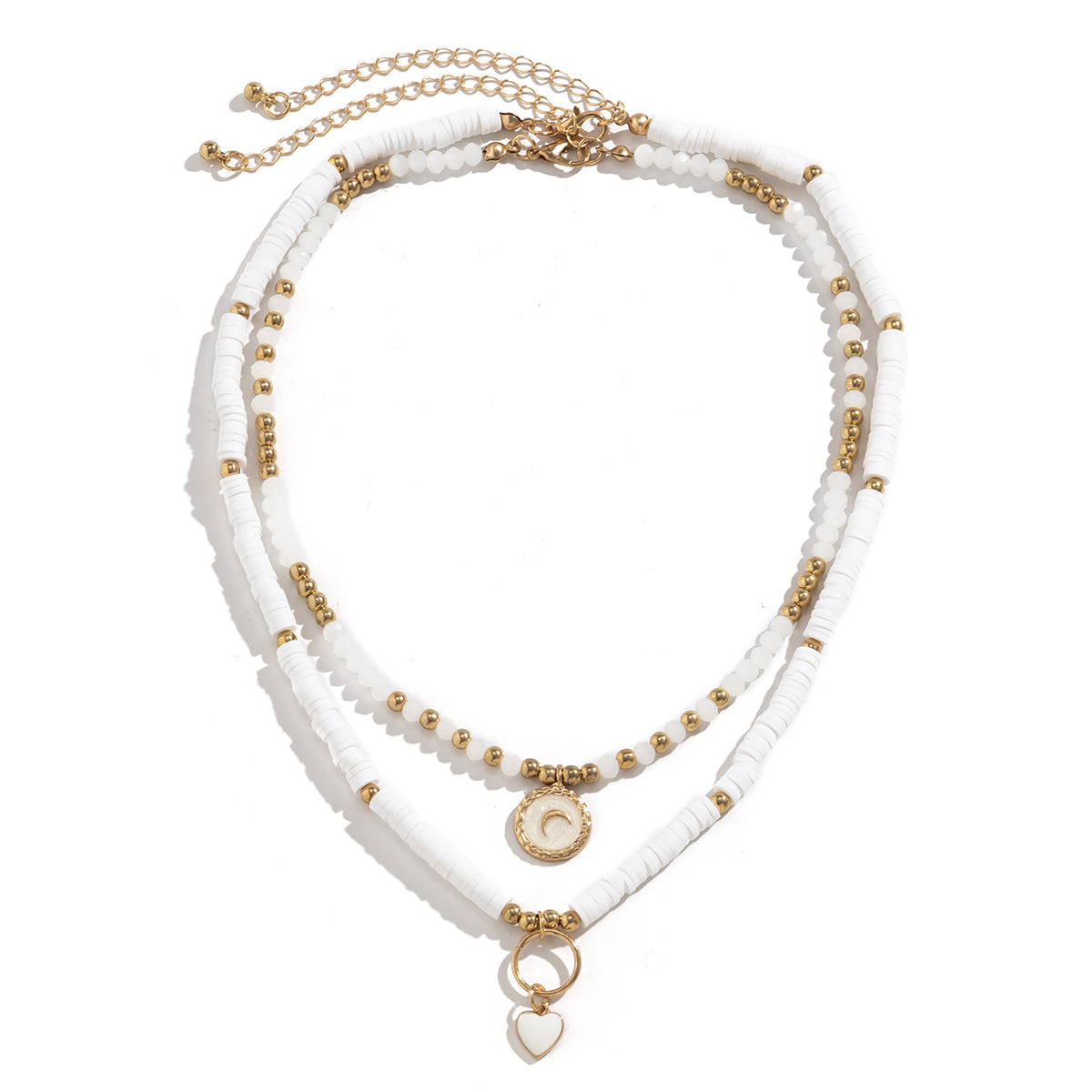 White Polymer Clay and Enamel 18K Gold-Plated Heart Pendant Necklace Set, jewelry gift sets for women, lifestyle look