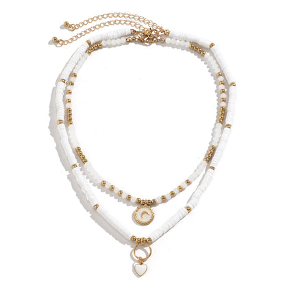 White Polymer Clay and Enamel 18K Gold-Plated Heart Pendant Necklace Set, jewelry gift sets for women, lifestyle look
