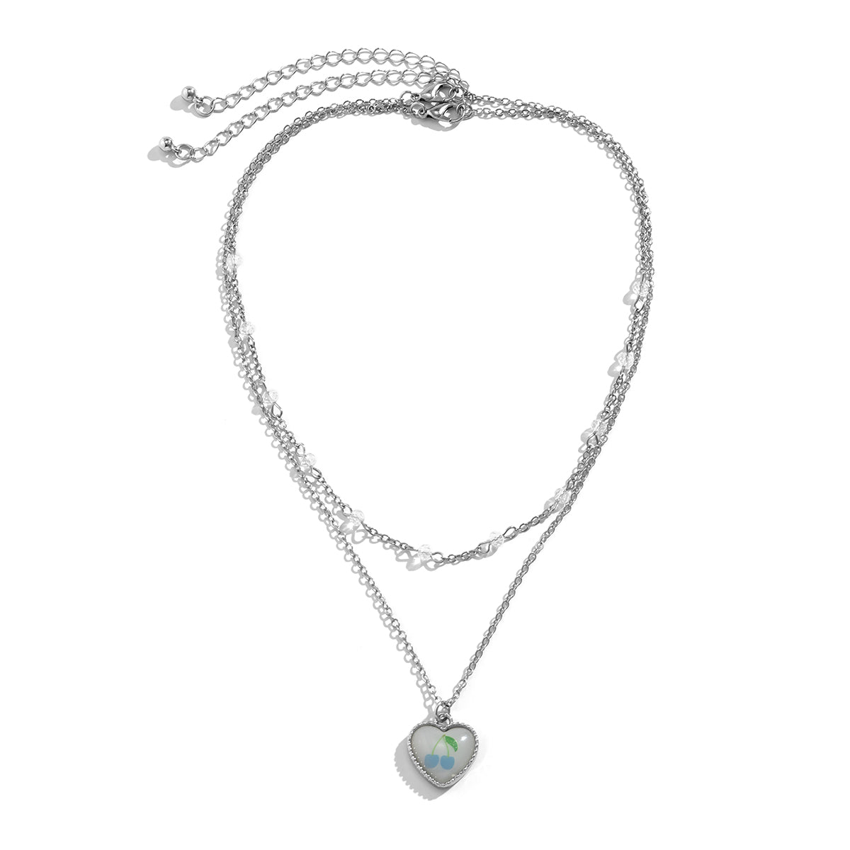White Resin and Silver-Plated Cherry Heart Pendant Necklace, jewelry gift sets for women, elegant gift for her, styled look