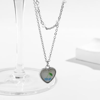 White Resin and Silver-Plated Cherry Heart Pendant Necklace, jewelry gift sets for women, lifestyle look