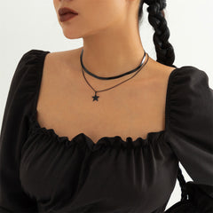 Black Star Herringbone Two-Piece Pendant & Choker Necklace Set
