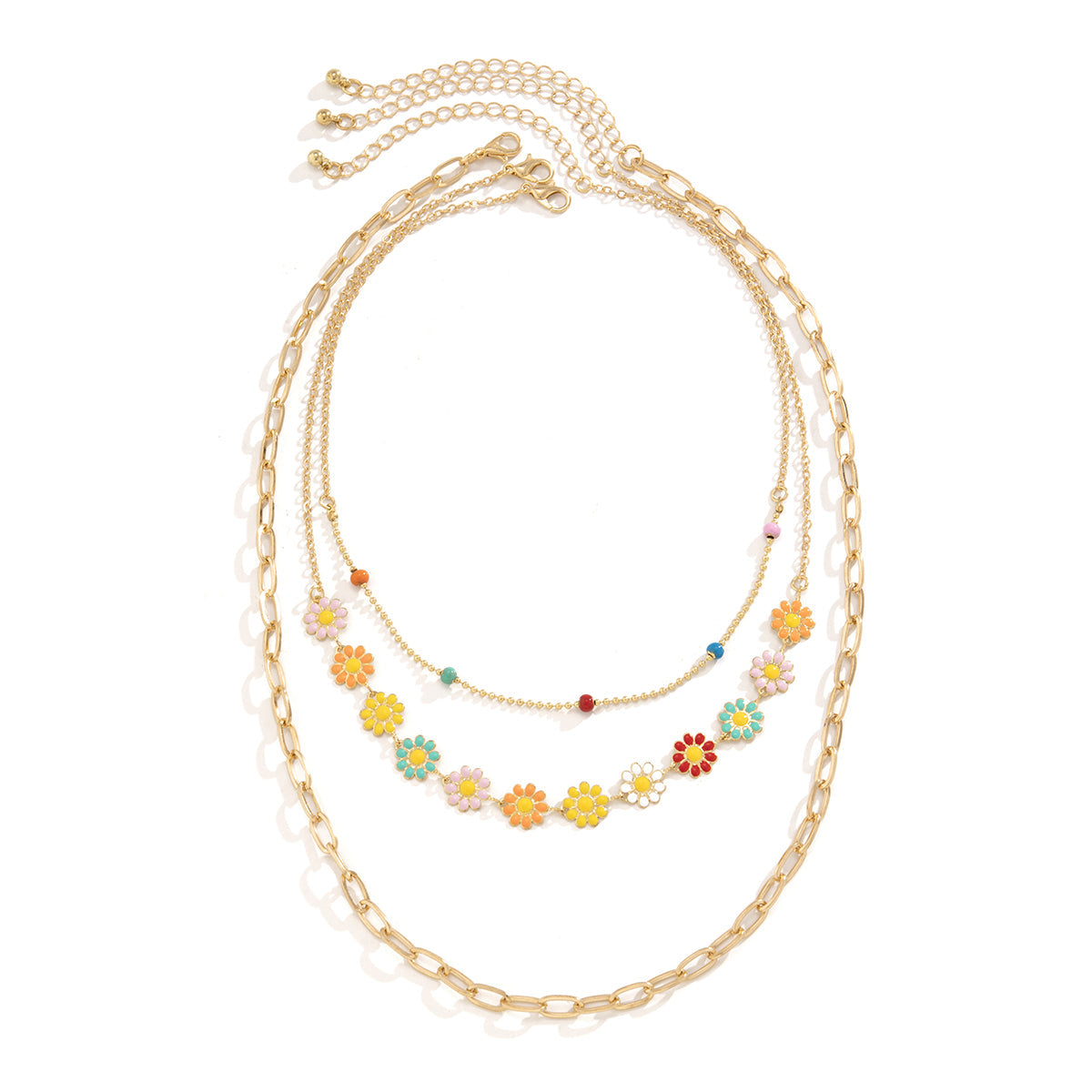 Pink Multicolor Enamel & 18K Gold-Plated Mum Necklace Set