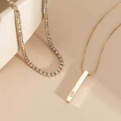 Cubic Zirconia & 18K Gold-Plated 'Girl' Bar Pendant Necklace Set