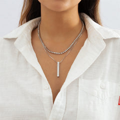Cubic Zirconia & Silver-Plated 'Girl' Bar Pendant Necklace Set