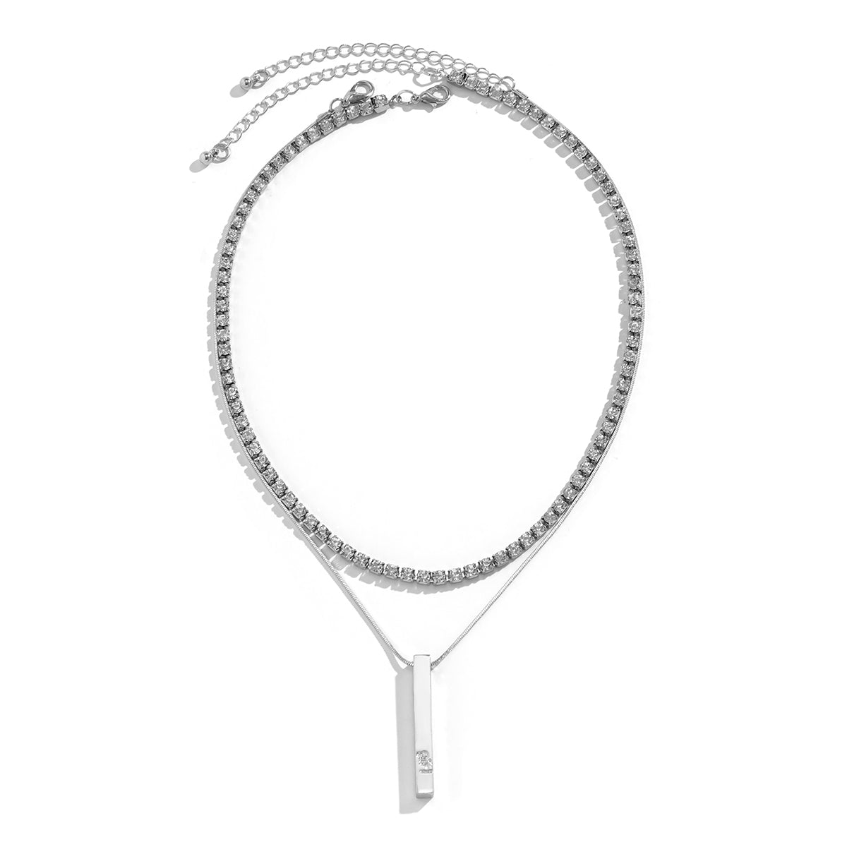 Cubic Zirconia & Silver-Plated 'Girl' Bar Pendant Necklace Set