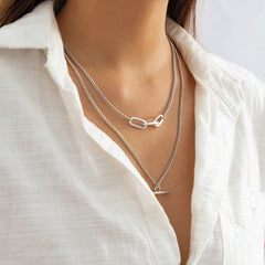 Silver-Plated Bar Layered Pendant Necklace