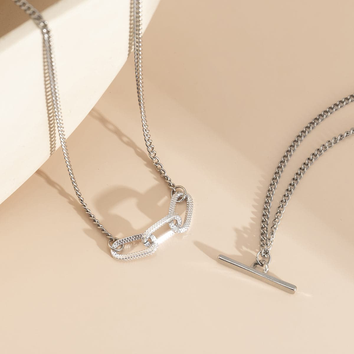Silver-Plated Bar Layered Pendant Necklace