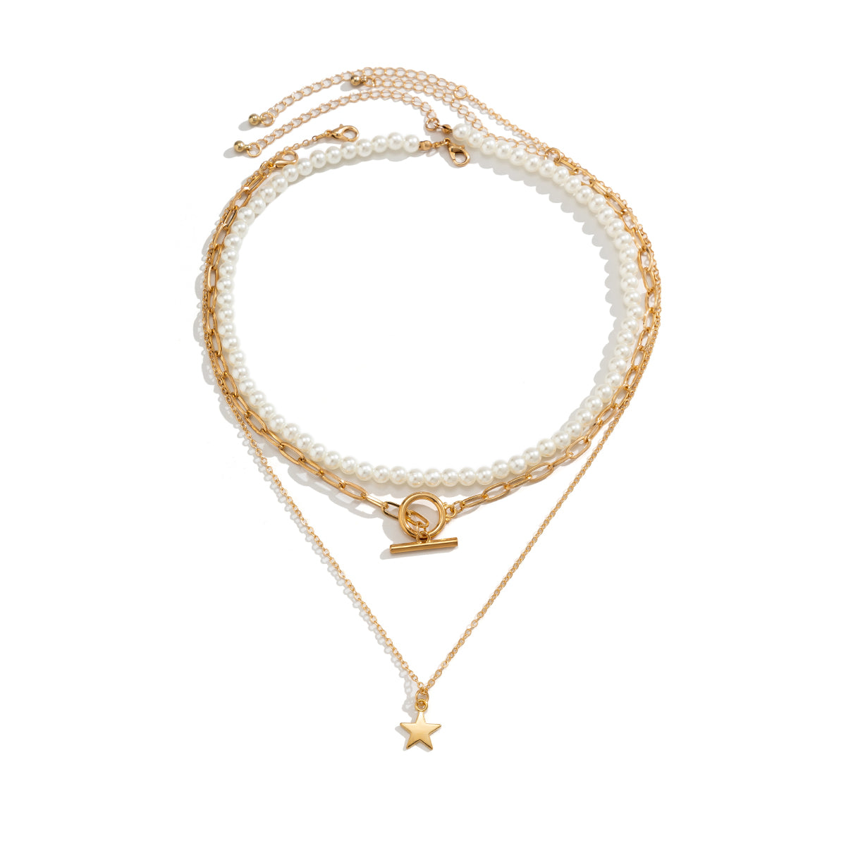 Pearl and 18K Gold-Plated Star Pendant Necklace Set, jewelry gift sets for women, everyday style, styled look