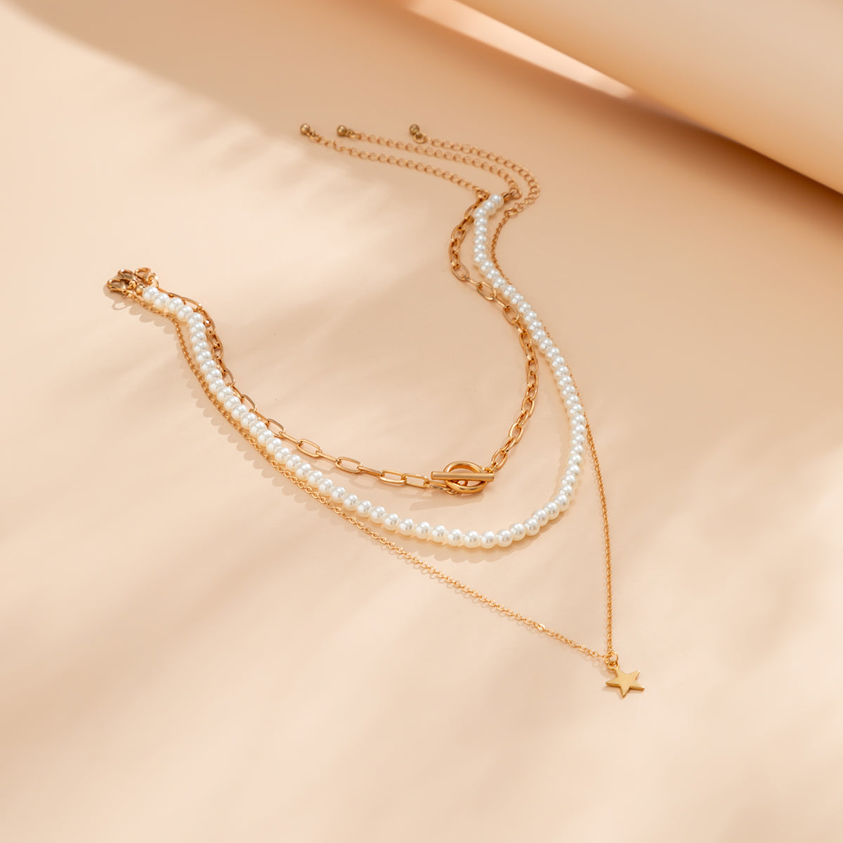 Pearl and 18K Gold-Plated Star Pendant Necklace Set, jewelry gift sets for women, everyday style, lifestyle look
