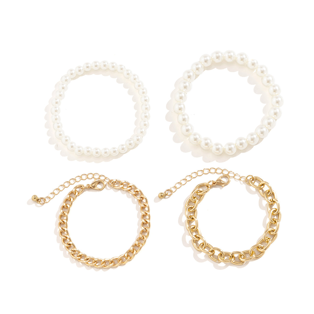 Pearl & 18K Gold-Plated Cable Chain Bracelet Set