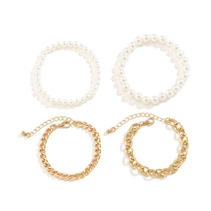 Pearl and 18K Gold-Plated Cable Chain Bracelet Set, jewelry gift sets for women, botanical inspired, lifestyle look