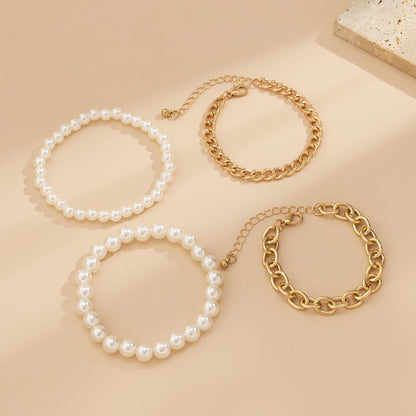 Pearl and 18K Gold-Plated Cable Chain Bracelet Set, jewelry gift sets for women, botanical inspired, styled look