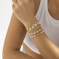 Pearl & Multicolor Polymer Clay Mum Stretch Bracelet Set