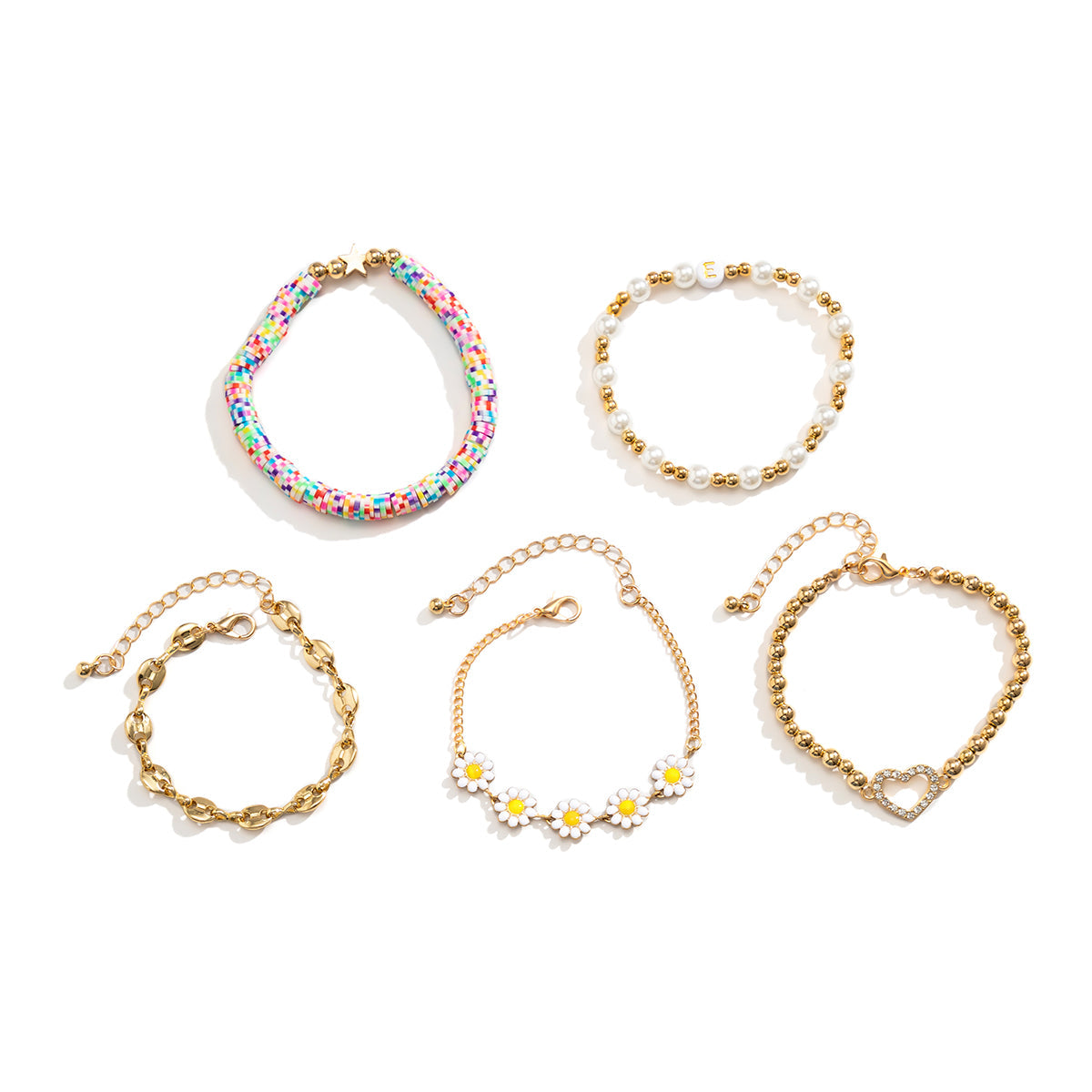 Pearl & Multicolor Polymer Clay Mum Stretch Bracelet Set