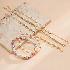 Pearl & Multicolor Polymer Clay Mum Stretch Bracelet Set