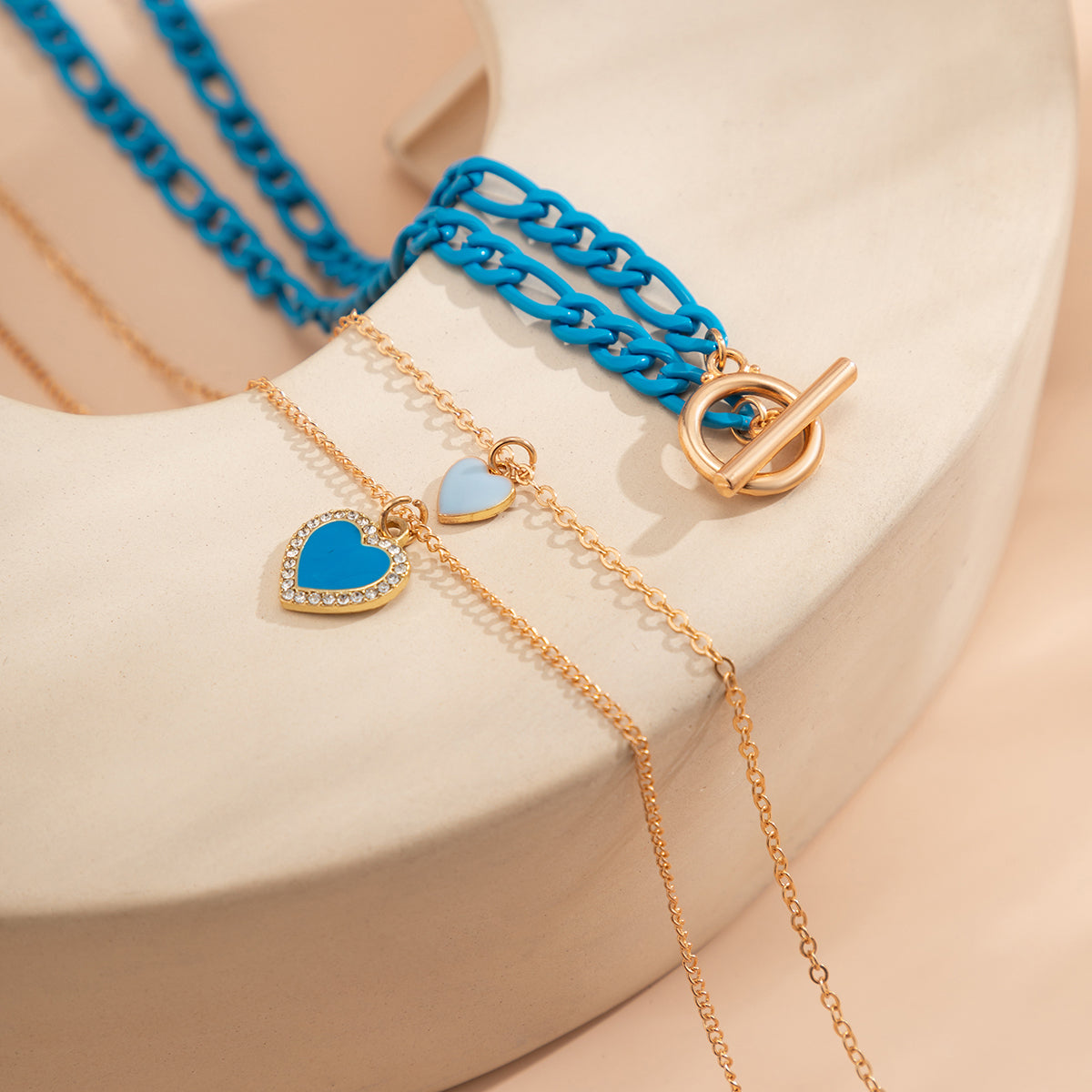 Cubic Zirconia & Enamel 18K Gold-Plated Heart Pendant Necklace Set