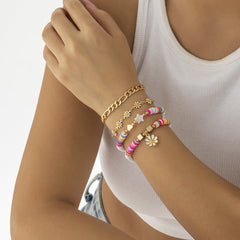 Pink Polymer Clay & Pearl Mum Four-Piece Stretch Bracelet Set