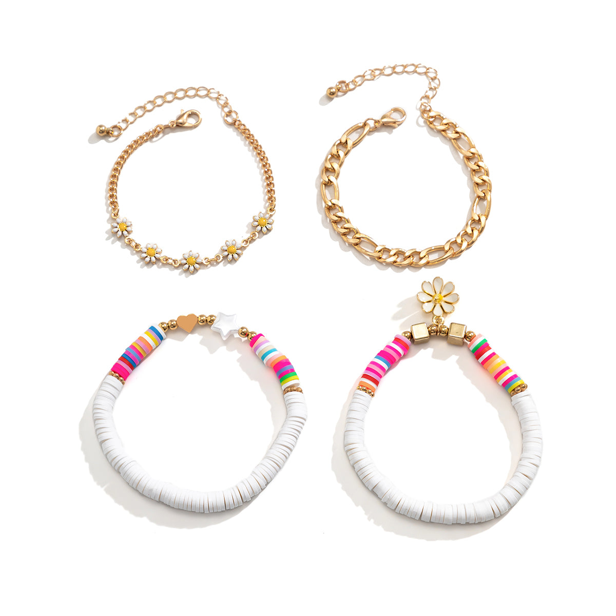 Pink Polymer Clay & Pearl Mum Four-Piece Stretch Bracelet Set