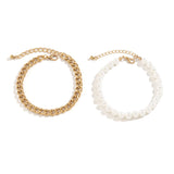 Imitation Pearl & Goldtone Anklet Set